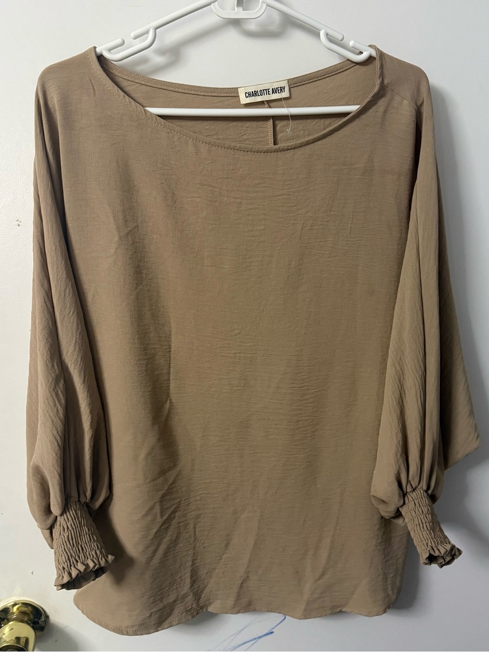 Taupe Peasant Sleeve Blouse